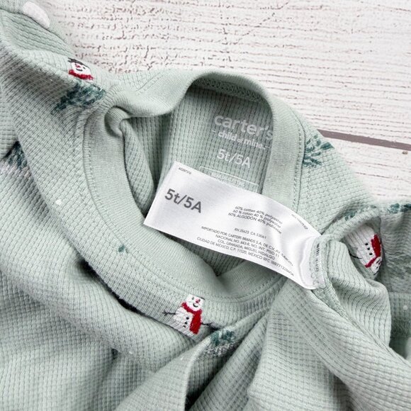 Carter’s Holiday Christmas Snowman and Tree Print Waffle Pajamas - Picture 2 of 5